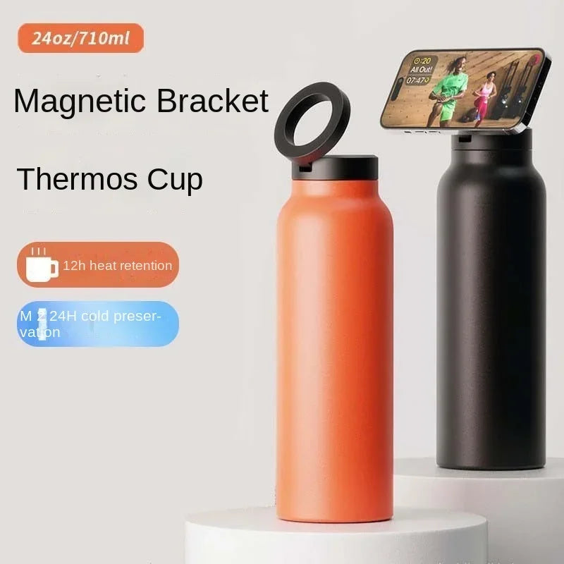 Water Bottle with Magnetic Phone Holder